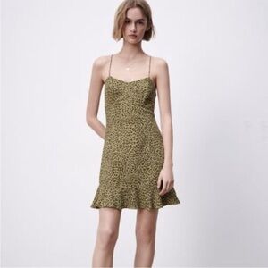 Zara PRINTED MINI DRESS animal print green size small